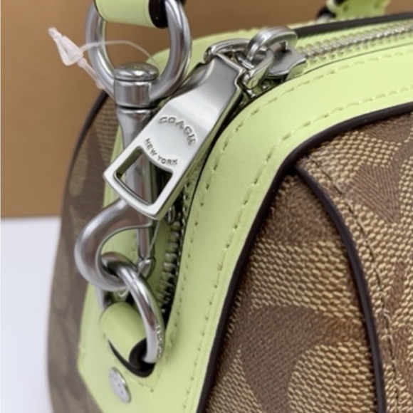 COACH  (83607) Rowan Khaki/Pale Lime Signature Medium Satchel Crossbody Handbag - Picture 12 of 16